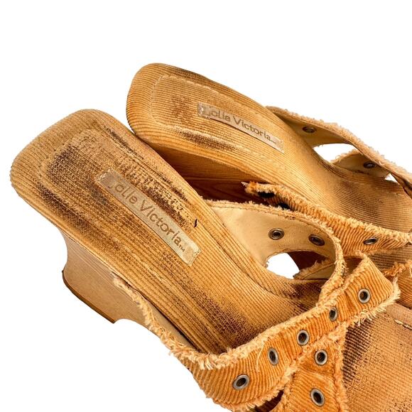 Jolie Victoria Corduroy Grommet Platform Wedge Slip On Sandals Size 7.5 - Picture 3 of 11